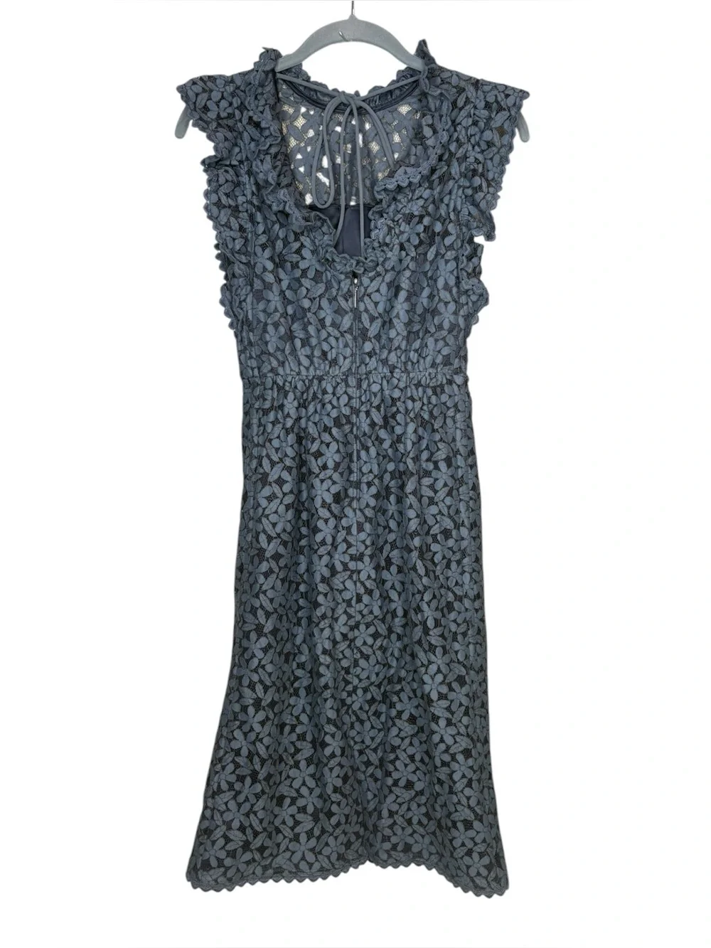kate spade flora lace ruffle midi dress blue women’s size 00 semi formal event